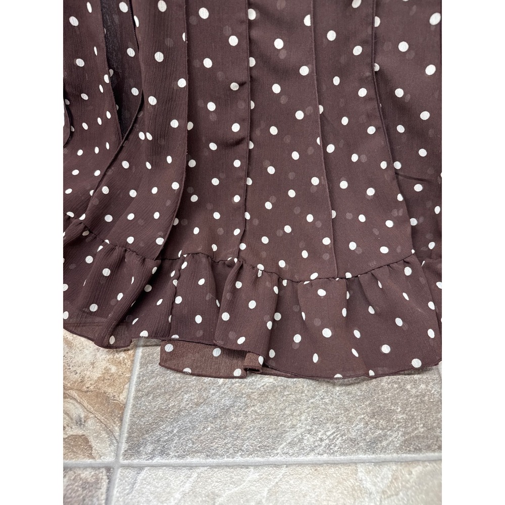 Sandra Darren‎ Brown Polka Dot Pintuck Ruffle Hem Sleeveless Dress 12P Petite - Picture 3 of 7